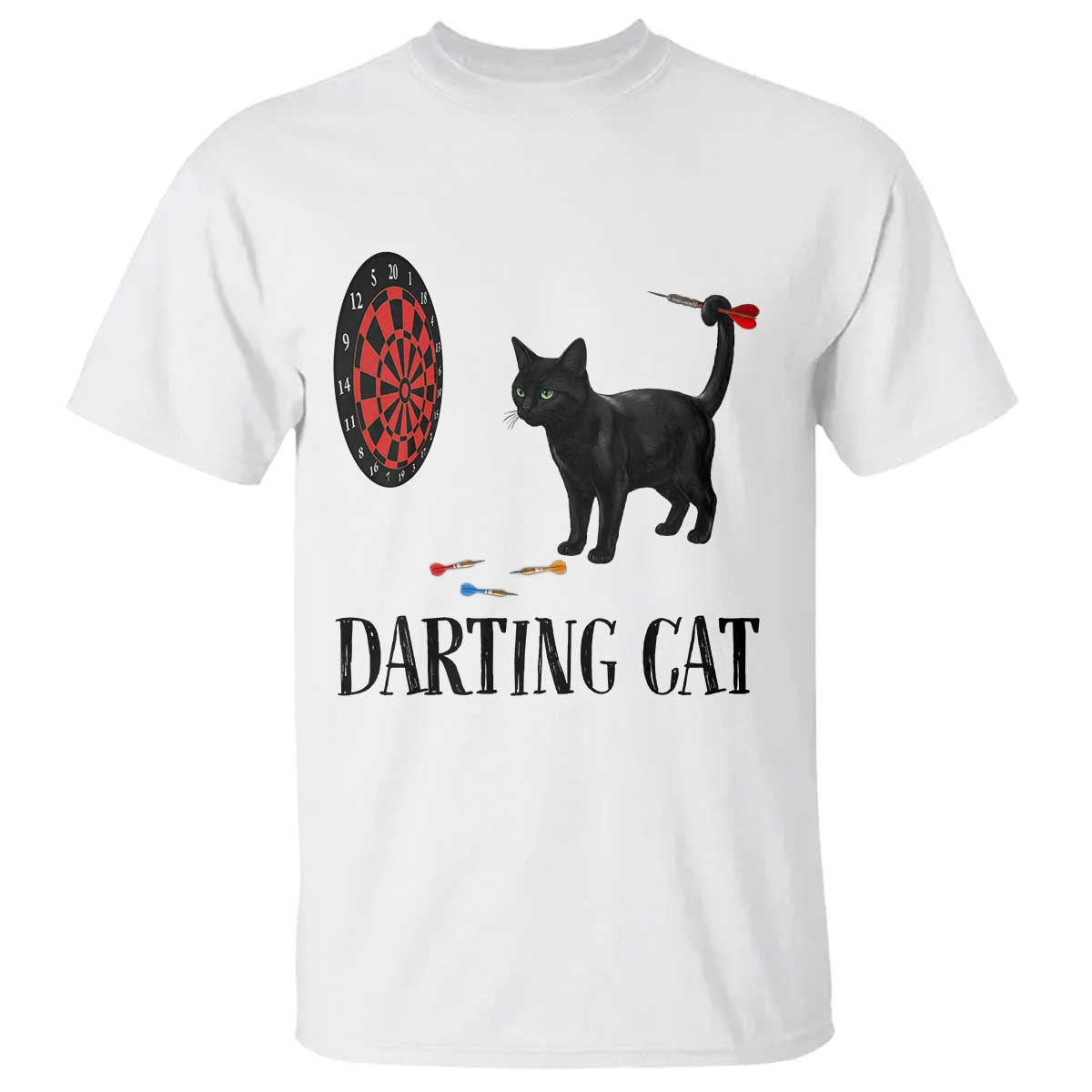 Funny Black Cat Darts Player T Shirt Darting Cat Dartist Gift TS12 White Print Your Wear