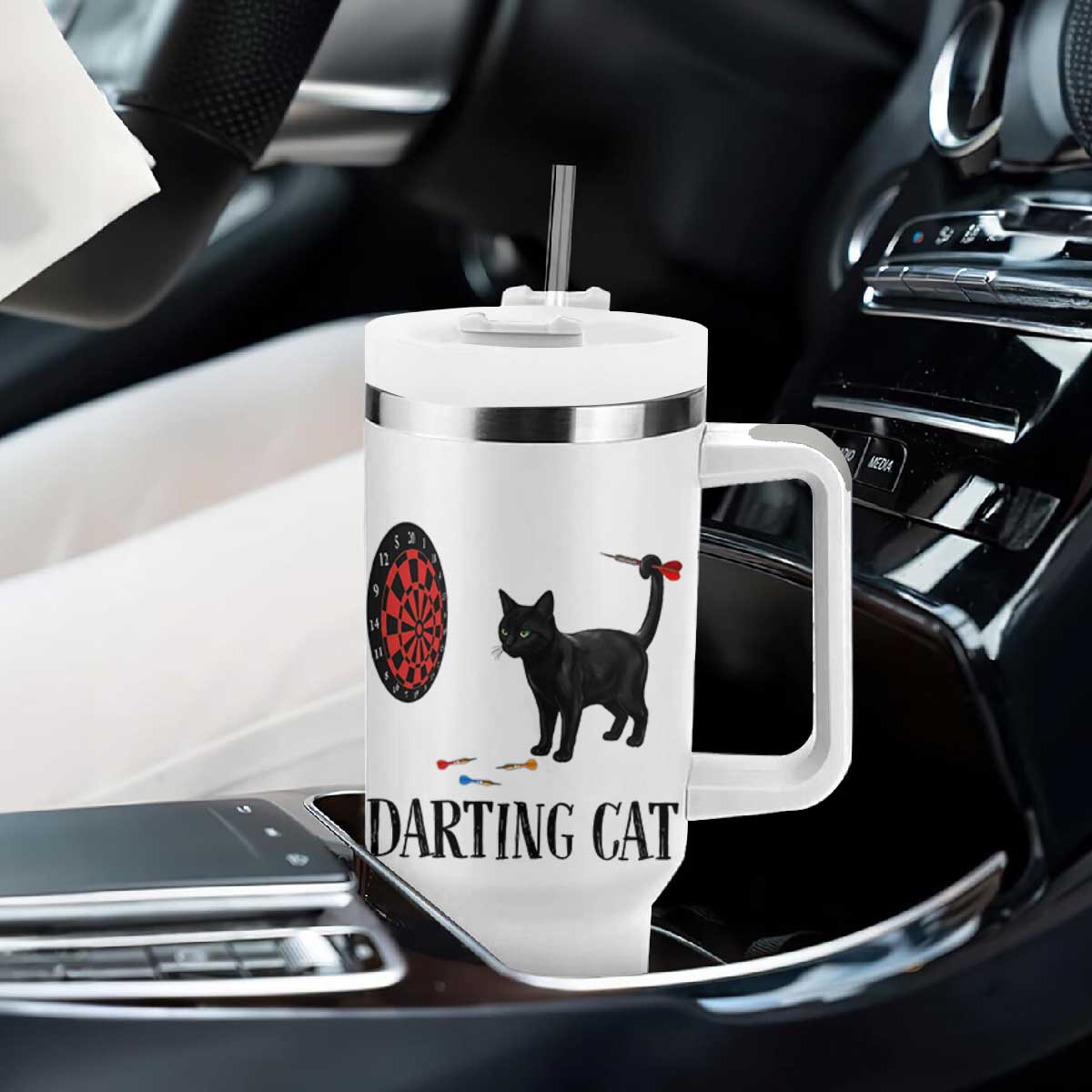 Funny Black Cat Darts Player Tumbler With Handle Darting Cat Dartist Gift TS12 Print Your Wear