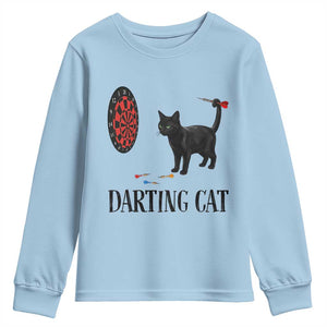 Funny Black Cat Darts Player Youth Sweatshirt Darting Cat Dartist Gift TS12 Light Blue Print Your Wear