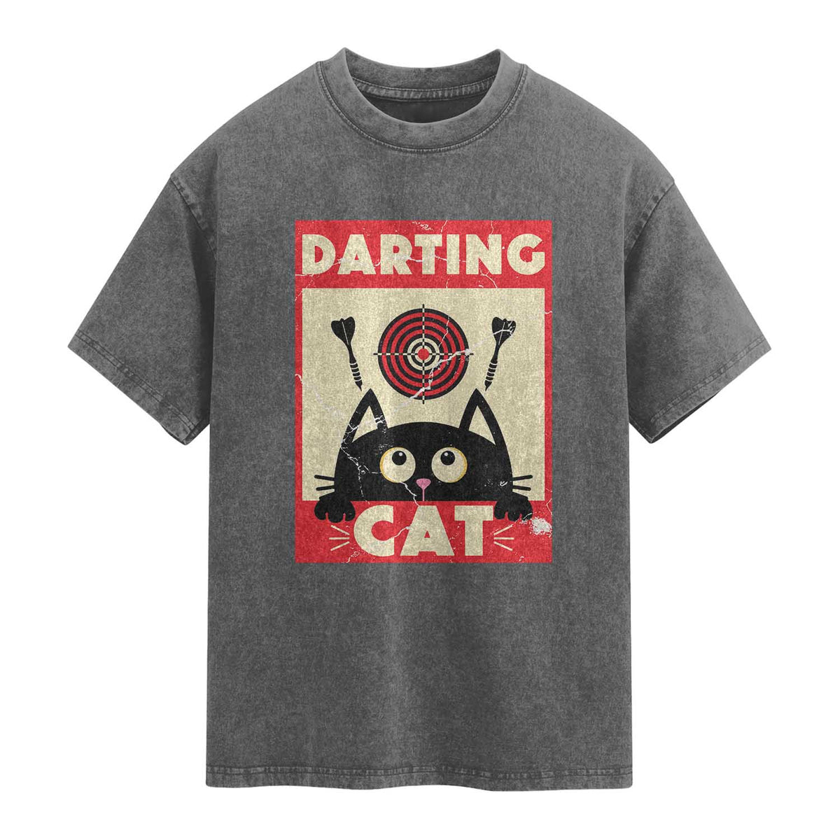 Black Cat Dart Thrower Washed Cotton T-Shirt Cat Lover Dartist Gift