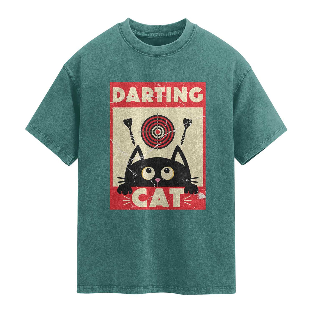 Black Cat Dart Thrower Washed Cotton T-Shirt Cat Lover Dartist Gift
