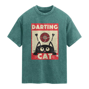 Black Cat Dart Thrower Washed Cotton T-Shirt Cat Lover Dartist Gift