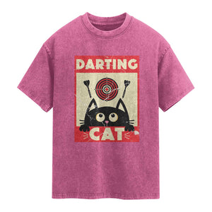Black Cat Dart Thrower Washed Cotton T-Shirt Cat Lover Dartist Gift