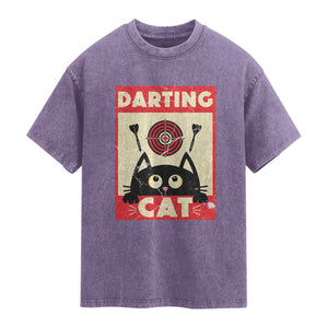 Black Cat Dart Thrower Washed Cotton T-Shirt Cat Lover Dartist Gift
