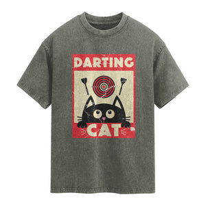 Black Cat Dart Thrower Washed Cotton T-Shirt Cat Lover Dartist Gift