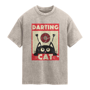 Black Cat Dart Thrower Washed Cotton T-Shirt Cat Lover Dartist Gift