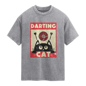Black Cat Dart Thrower Washed Cotton T-Shirt Cat Lover Dartist Gift