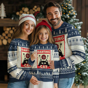 Black Cat Dart Thrower Ugly Christmas Sweater Cat Lover Dartist Gift TS12 Beige Navy Print Your Wear