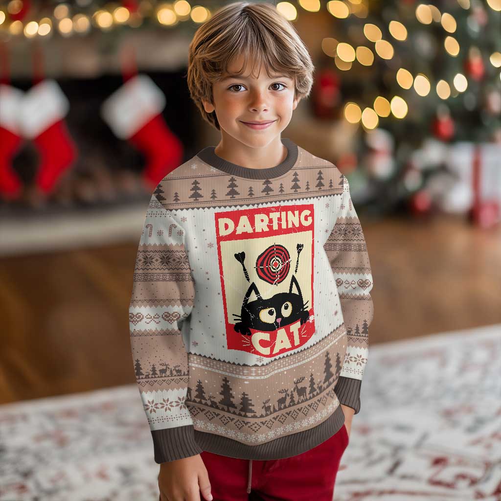 Black Cat Dart Thrower Ugly Christmas Sweater Cat Lover Dartist Gift TS12 Mocha Mousse Print Your Wear