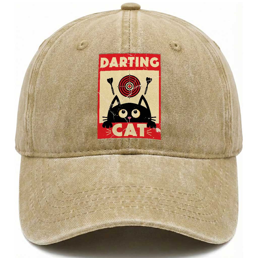 Black Cat Dart Thrower Washed Cotton Baseball Cap Cat Lover Dartist Gift TS12 Print Your Wear