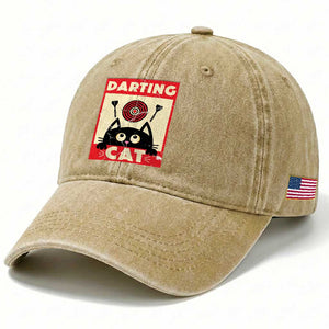 Black Cat Dart Thrower Washed Cotton Baseball Cap Cat Lover Dartist Gift TS12 Print Your Wear