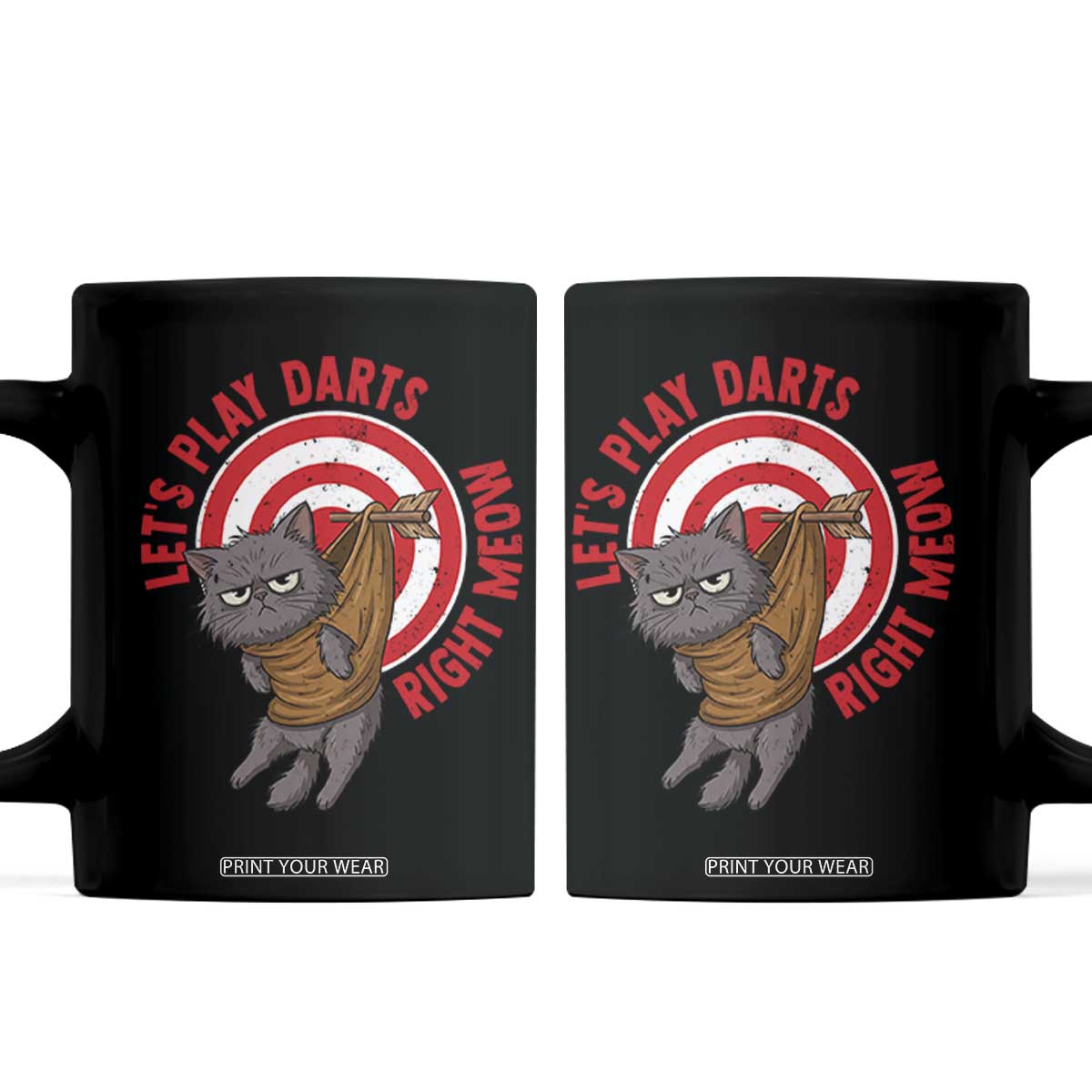 Funny Cat Darts Lover Coffee Mug Lets Play Darts Right Meow TS12 Black Print Your Wear