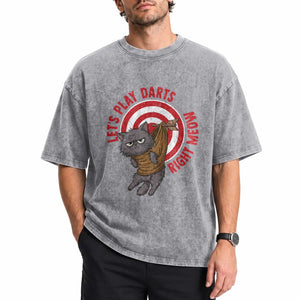 Funny Cat Darts Lover Washed Cotton T-Shirt Lets Play Darts Right Meow