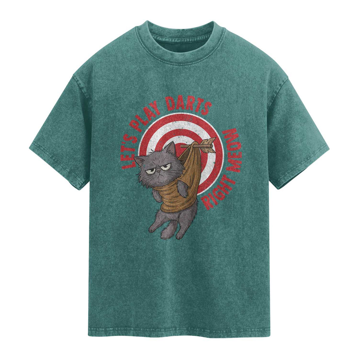 Funny Cat Darts Lover Washed Cotton T-Shirt Lets Play Darts Right Meow
