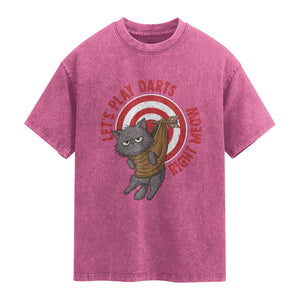 Funny Cat Darts Lover Washed Cotton T-Shirt Lets Play Darts Right Meow