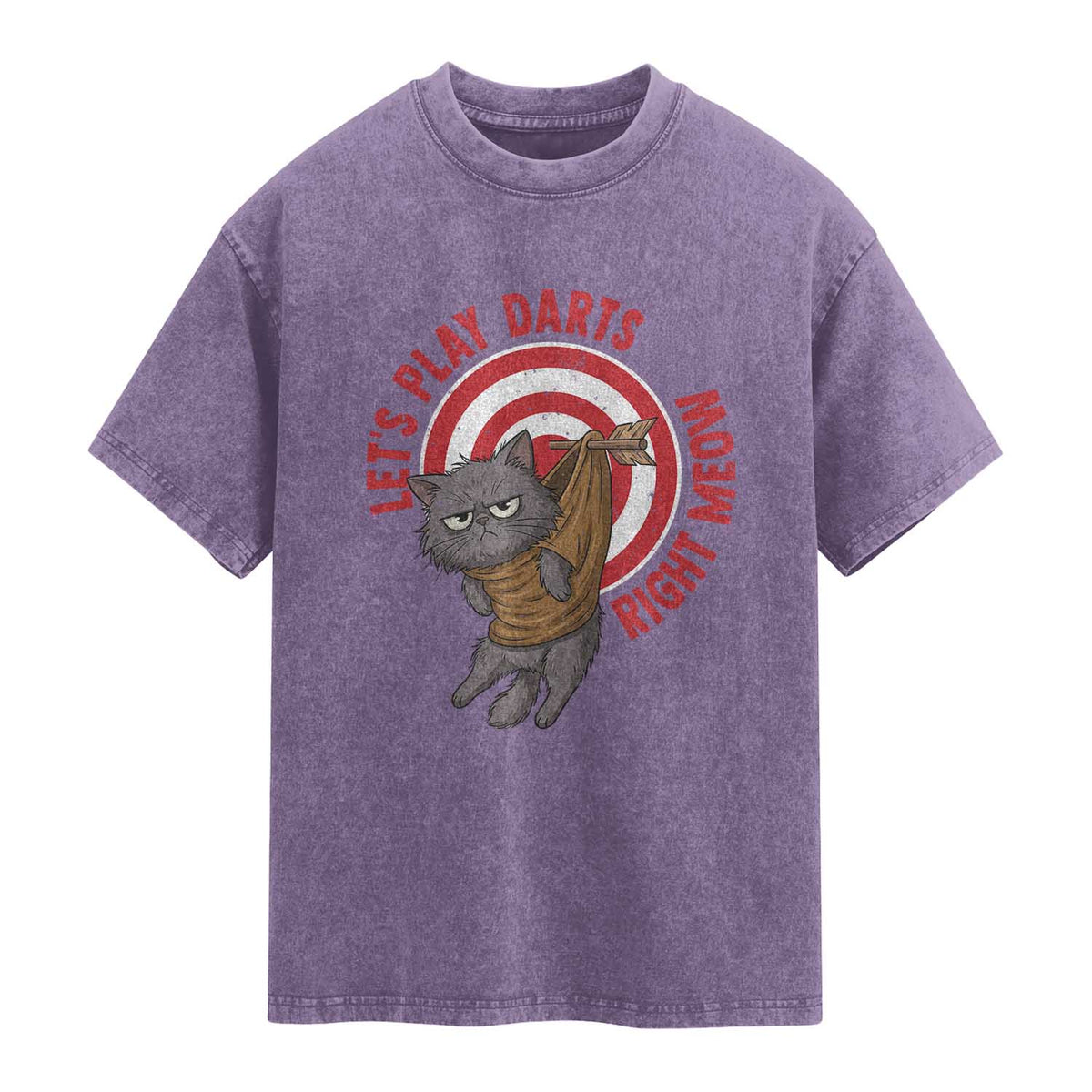 Funny Cat Darts Lover Washed Cotton T-Shirt Lets Play Darts Right Meow