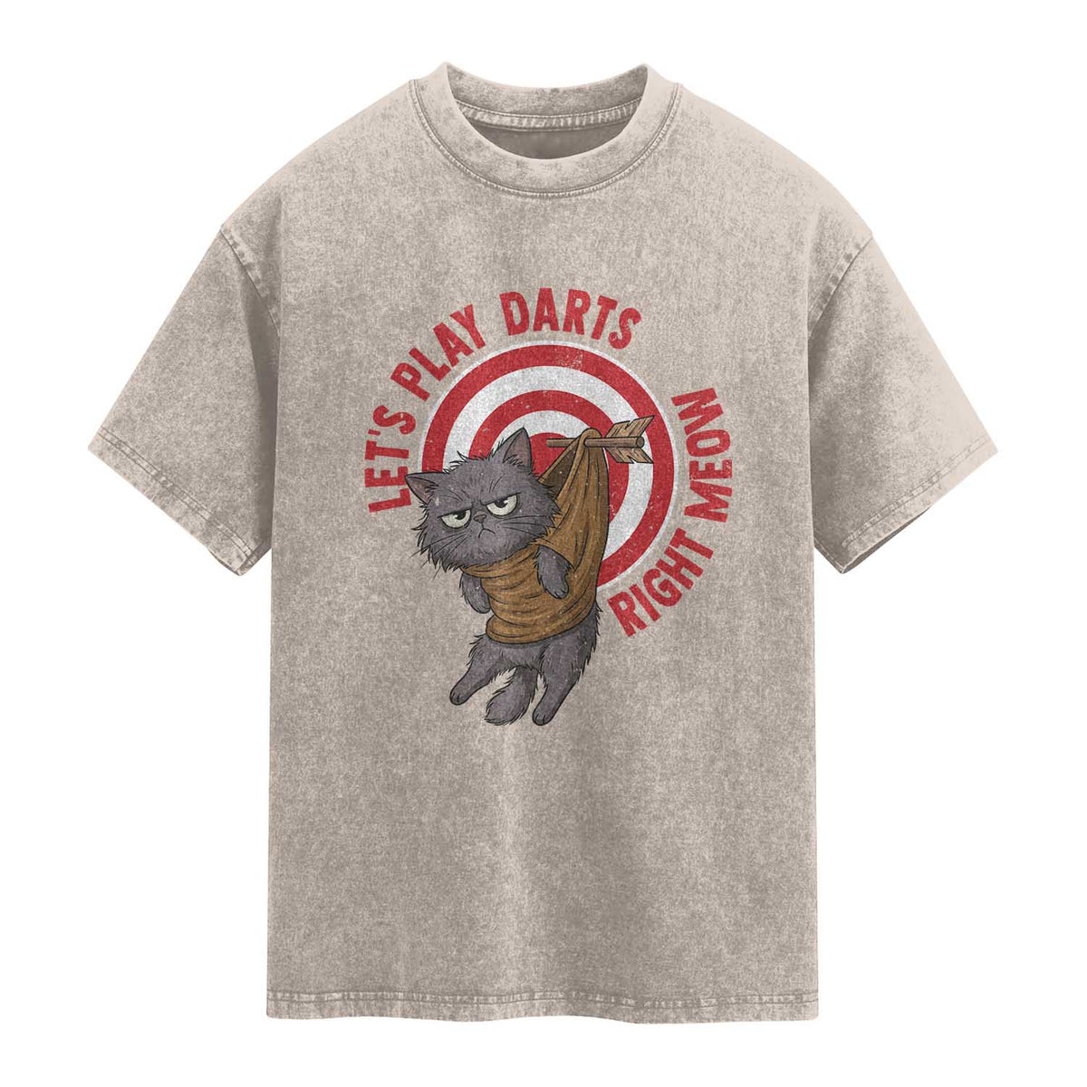 Funny Cat Darts Lover Washed Cotton T-Shirt Lets Play Darts Right Meow