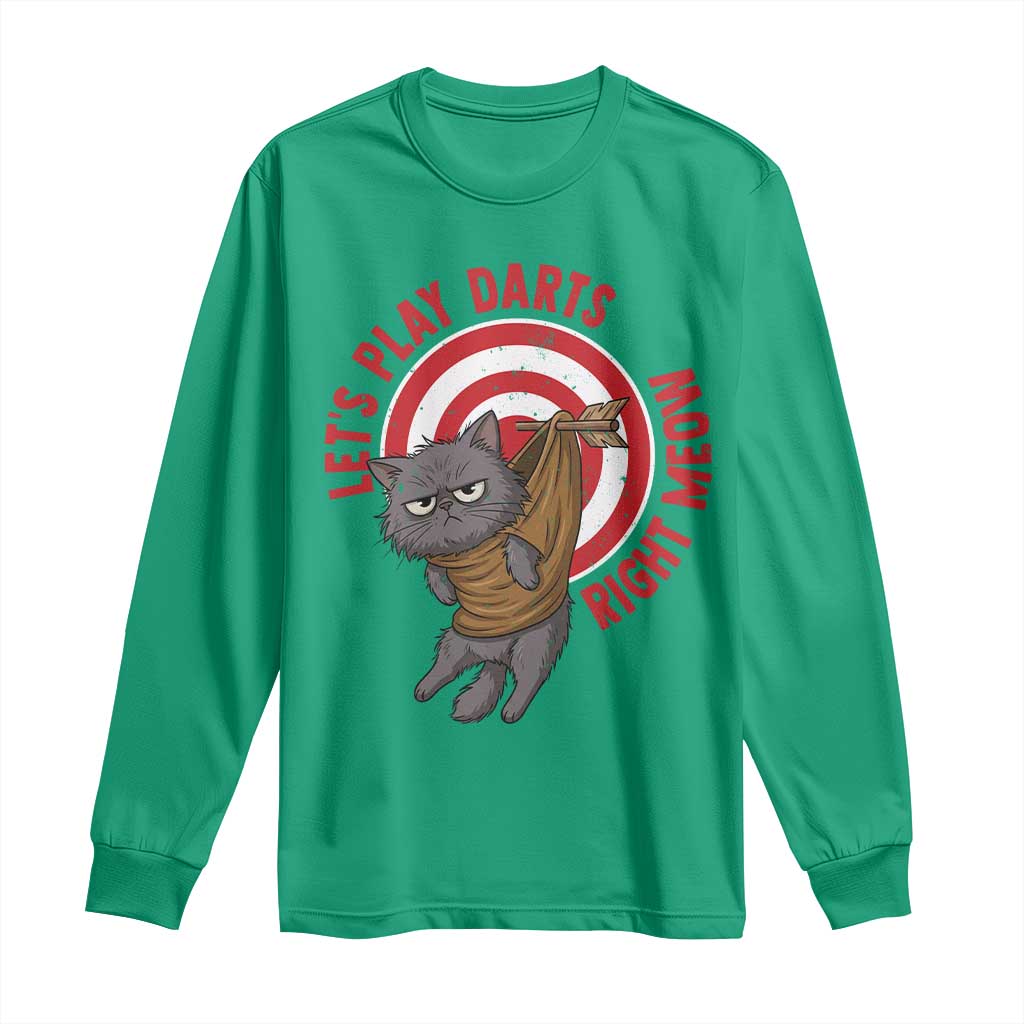 Funny Cat Darts Lover Long Sleeve Shirt Lets Play Darts Right Meow TS12 Irish Green Print Your Wear