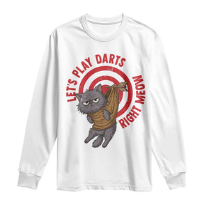 Funny Cat Darts Lover Long Sleeve Shirt Lets Play Darts Right Meow TS12 White Print Your Wear