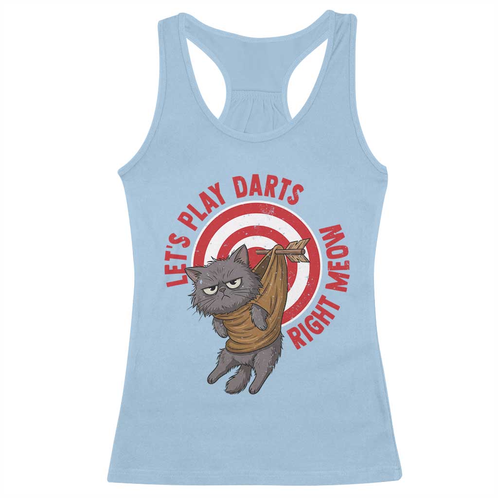 Funny Cat Darts Lover Racerback Tank Top Lets Play Darts Right Meow TS12 Light Blue Print Your Wear