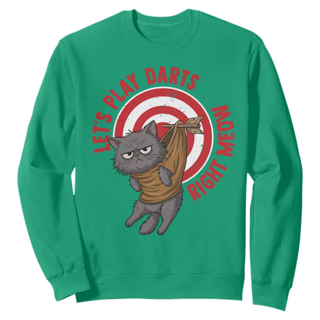 Funny Cat Darts Lover Sweatshirt Lets Play Darts Right Meow TS12 Irish Green Print Your Wear