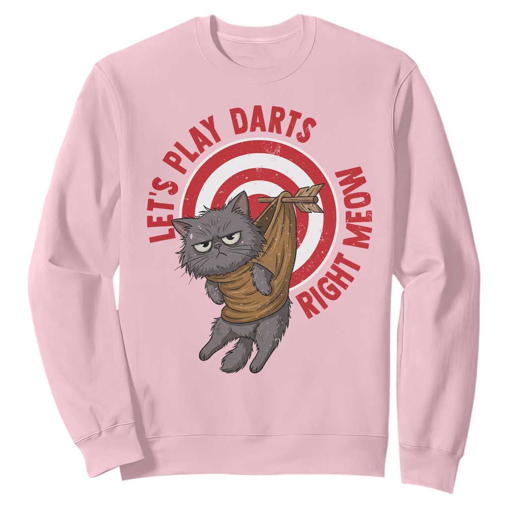 Funny Cat Darts Lover Sweatshirt Lets Play Darts Right Meow TS12 Light Pink Print Your Wear