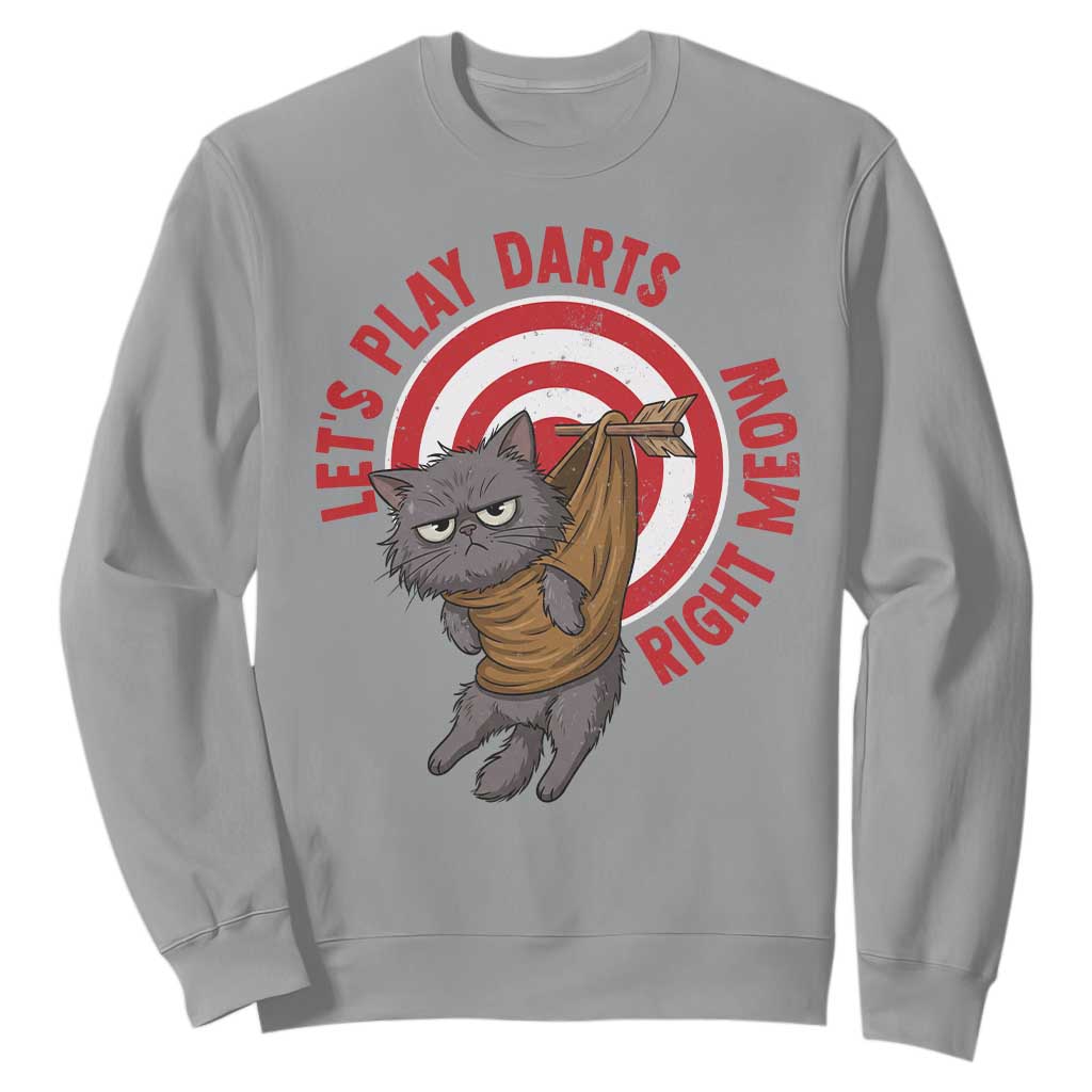 Funny Cat Darts Lover Sweatshirt Lets Play Darts Right Meow TS12 Sport Gray Print Your Wear