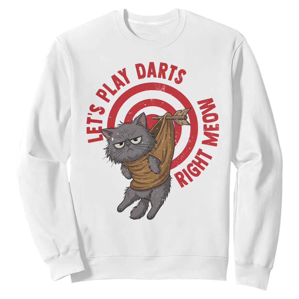 Funny Cat Darts Lover Sweatshirt Lets Play Darts Right Meow TS12 White Print Your Wear