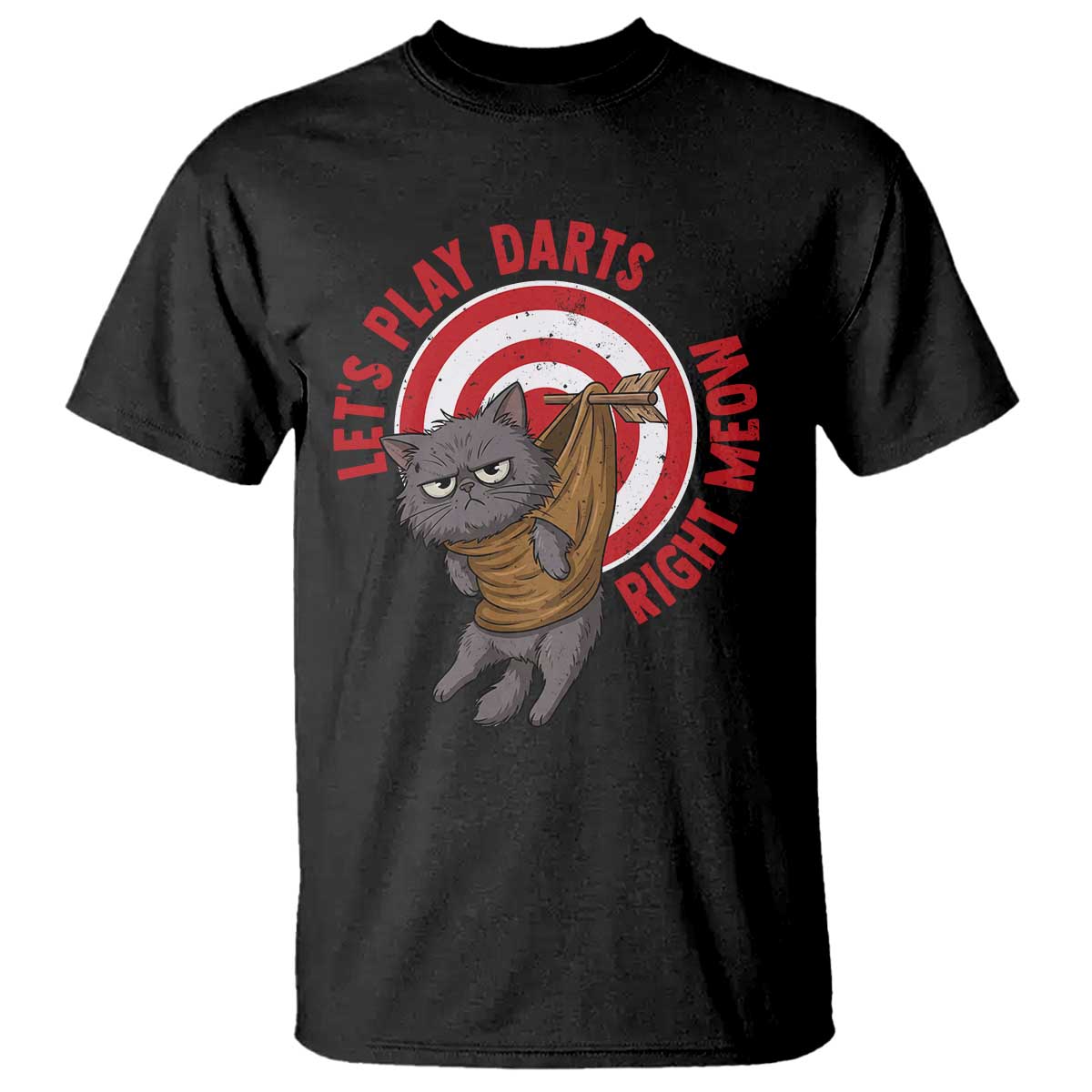 Funny Cat Darts Lover T Shirt Lets Play Darts Right Meow TS12 Black Print Your Wear