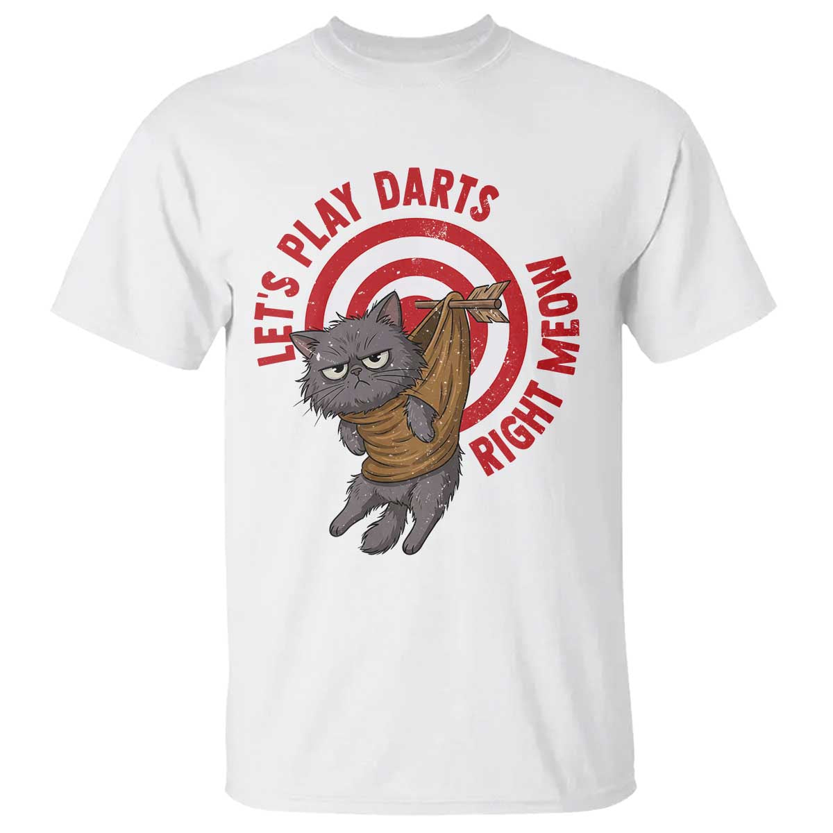 Funny Cat Darts Lover T Shirt Lets Play Darts Right Meow TS12 White Print Your Wear