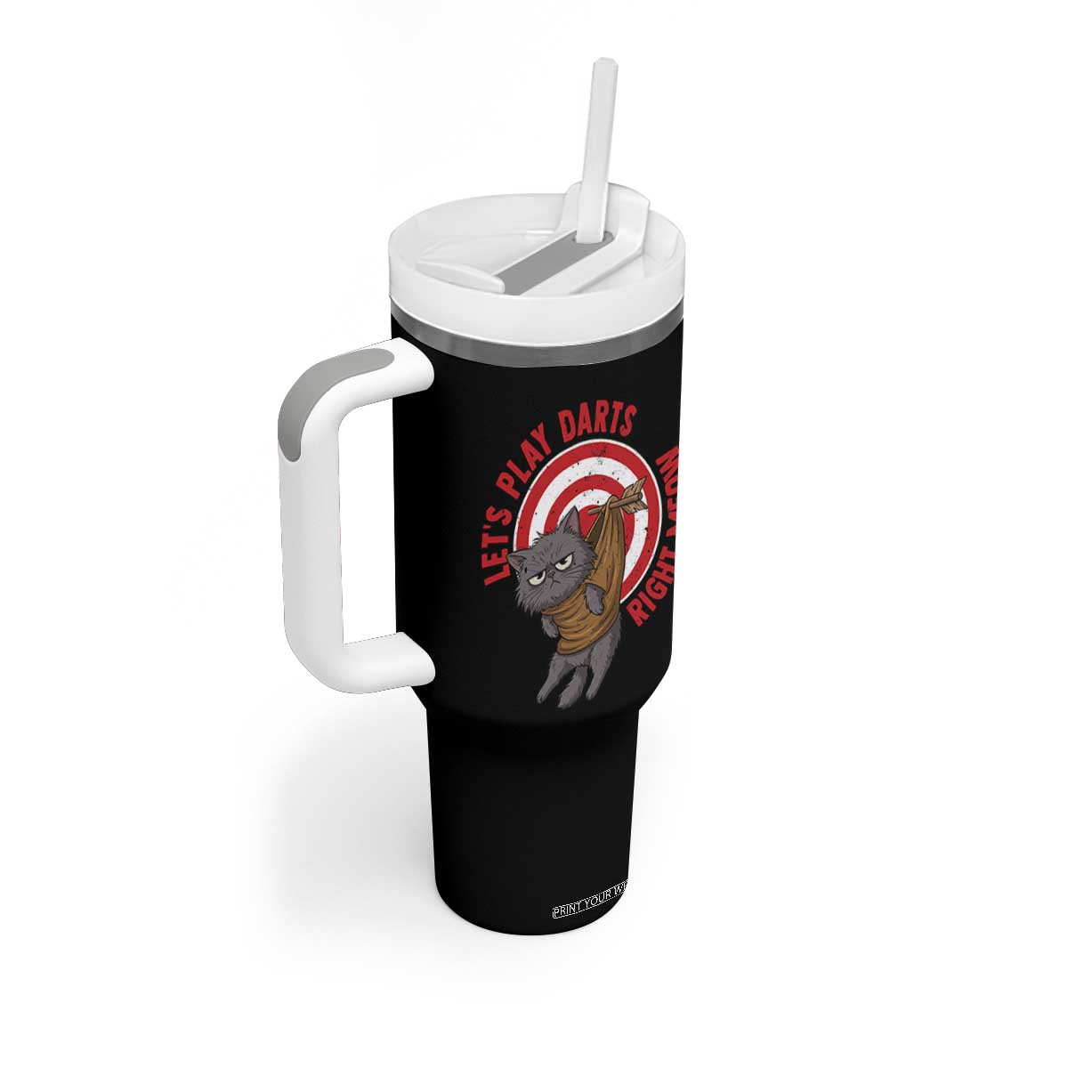 Funny Cat Darts Lover Tumbler With Handle Lets Play Darts Right Meow TS12 Print Your Wear