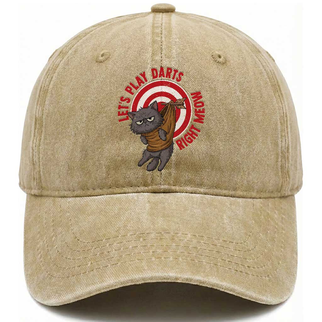 Funny Cat Darts Lover Washed Cotton Baseball Cap Lets Play Darts Right Meow TS12 Print Your Wear