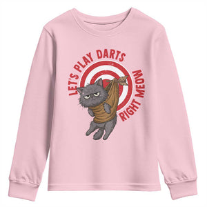 Funny Cat Darts Lover Youth Sweatshirt Lets Play Darts Right Meow TS12 Light Pink Print Your Wear