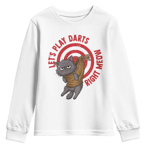 Funny Cat Darts Lover Youth Sweatshirt Lets Play Darts Right Meow TS12 White Print Your Wear