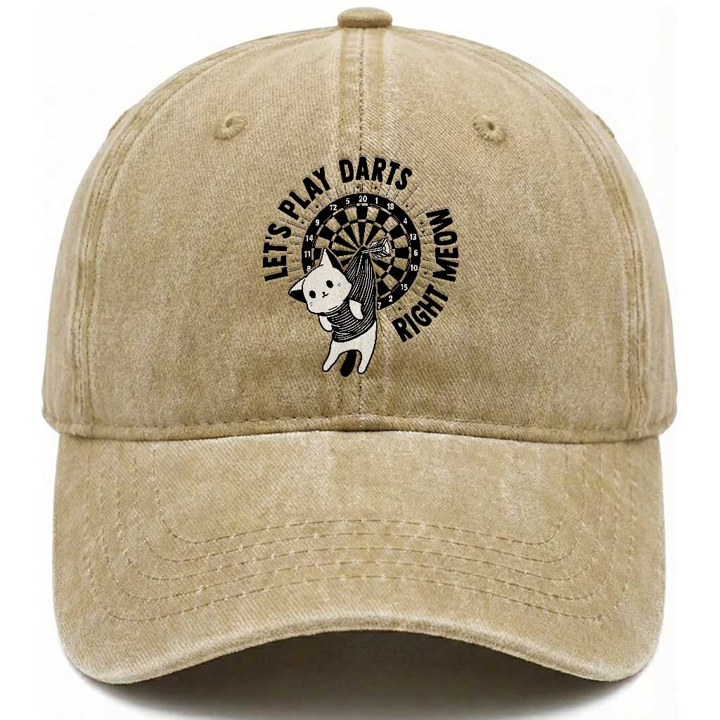 Lets Play Darts Right Meow Washed Cotton Baseball Cap Cute Cat Dart Player Pub Game Gift TS12 Print Your Wear