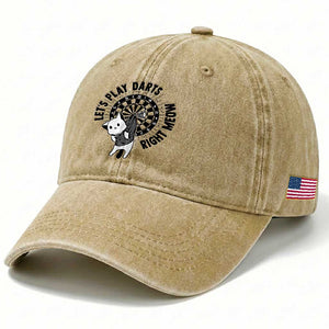 Lets Play Darts Right Meow Washed Cotton Baseball Cap Cute Cat Dart Player Pub Game Gift TS12 Print Your Wear