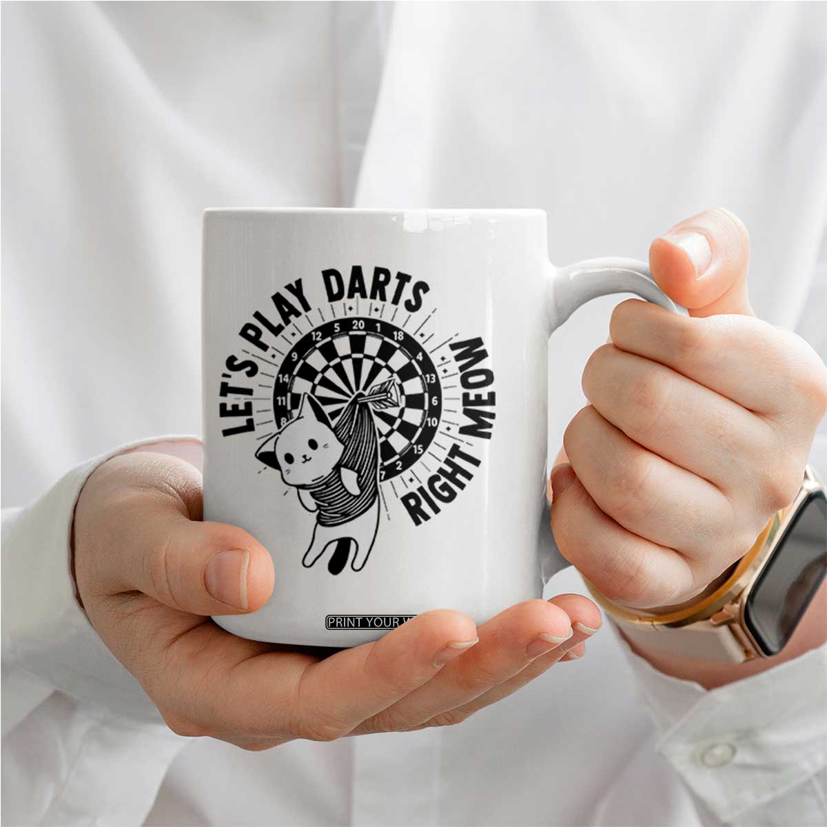 Lets Play Darts Right Meow Coffee Mug Cute Cat Dart Player Pub Game Gift TS12 Print Your Wear