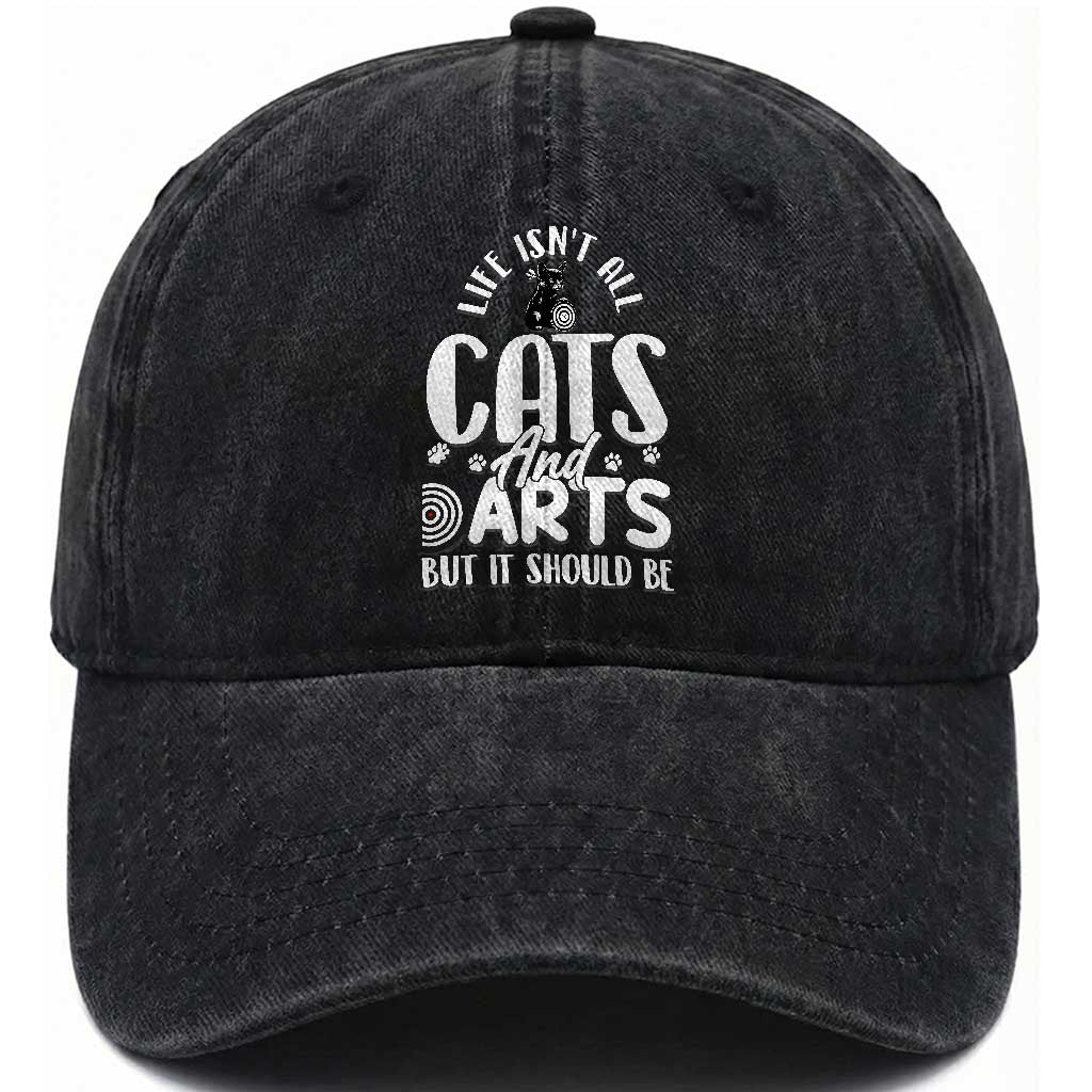 Kitty Lover Dartist Gift Washed Cotton Baseball Cap Life Should Be Cats And Darts TS12 Print Your Wear
