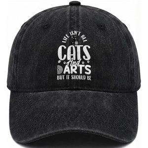 Kitty Lover Dartist Gift Washed Cotton Baseball Cap Life Should Be Cats And Darts TS12 Print Your Wear