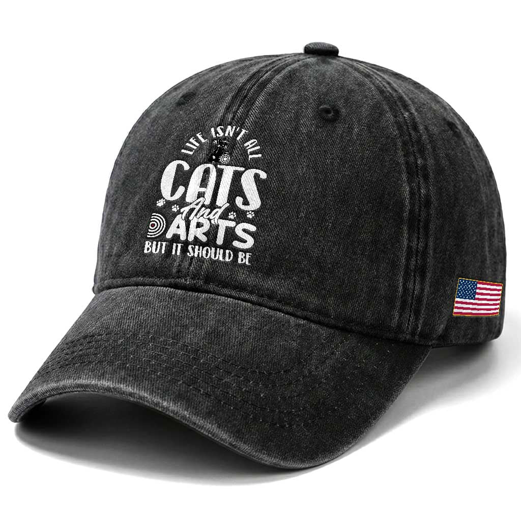 Kitty Lover Dartist Gift Washed Cotton Baseball Cap Life Should Be Cats And Darts TS12 Print Your Wear