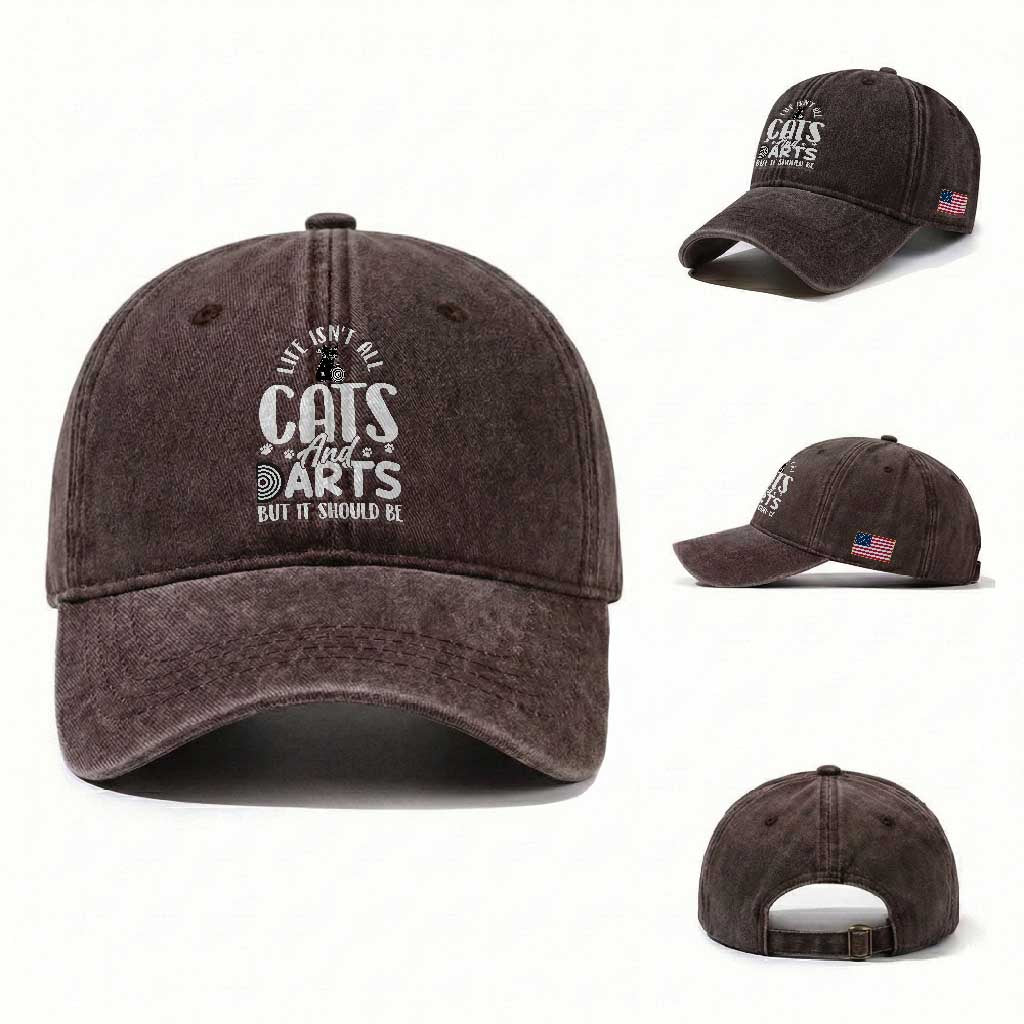 Kitty Lover Dartist Gift Washed Cotton Baseball Cap Life Should Be Cats And Darts TS12 Washed Cap Universal Fit Dark Brown Print Your Wear