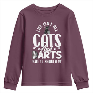 Kitty Lover Dartist Gift Youth Sweatshirt Life Should Be Cats And Darts TS12 Maroon Print Your Wear