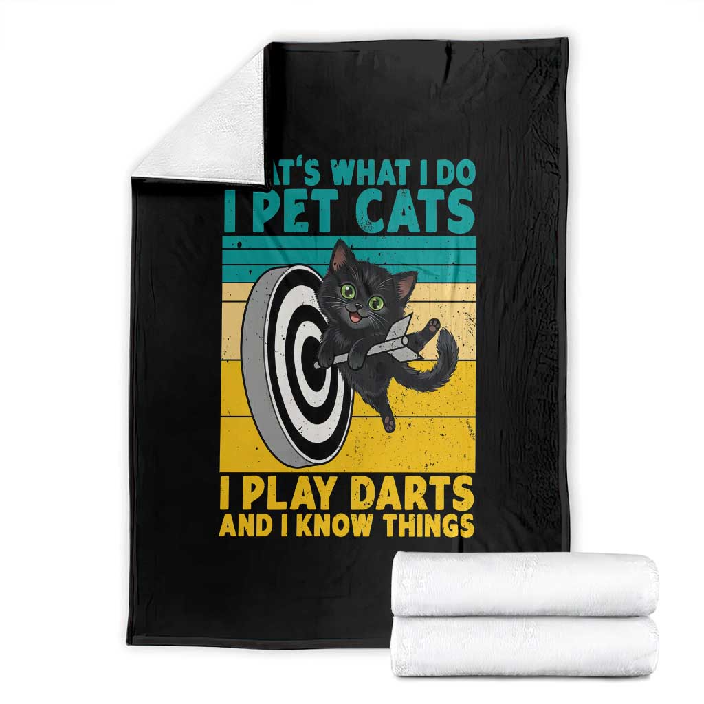 Funny Retro Sunset Cat Darts Throw Blanket I Pet Cats I Play Darts And I Know Things TS12 White Print Your Wear