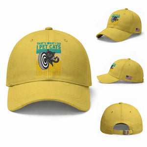 Funny Retro Sunset Cat Darts Baseball Cap I Pet Cats I Play Darts And I Know Things TS12 Baseball Cap Universal Fit Yellow Print Your Wear