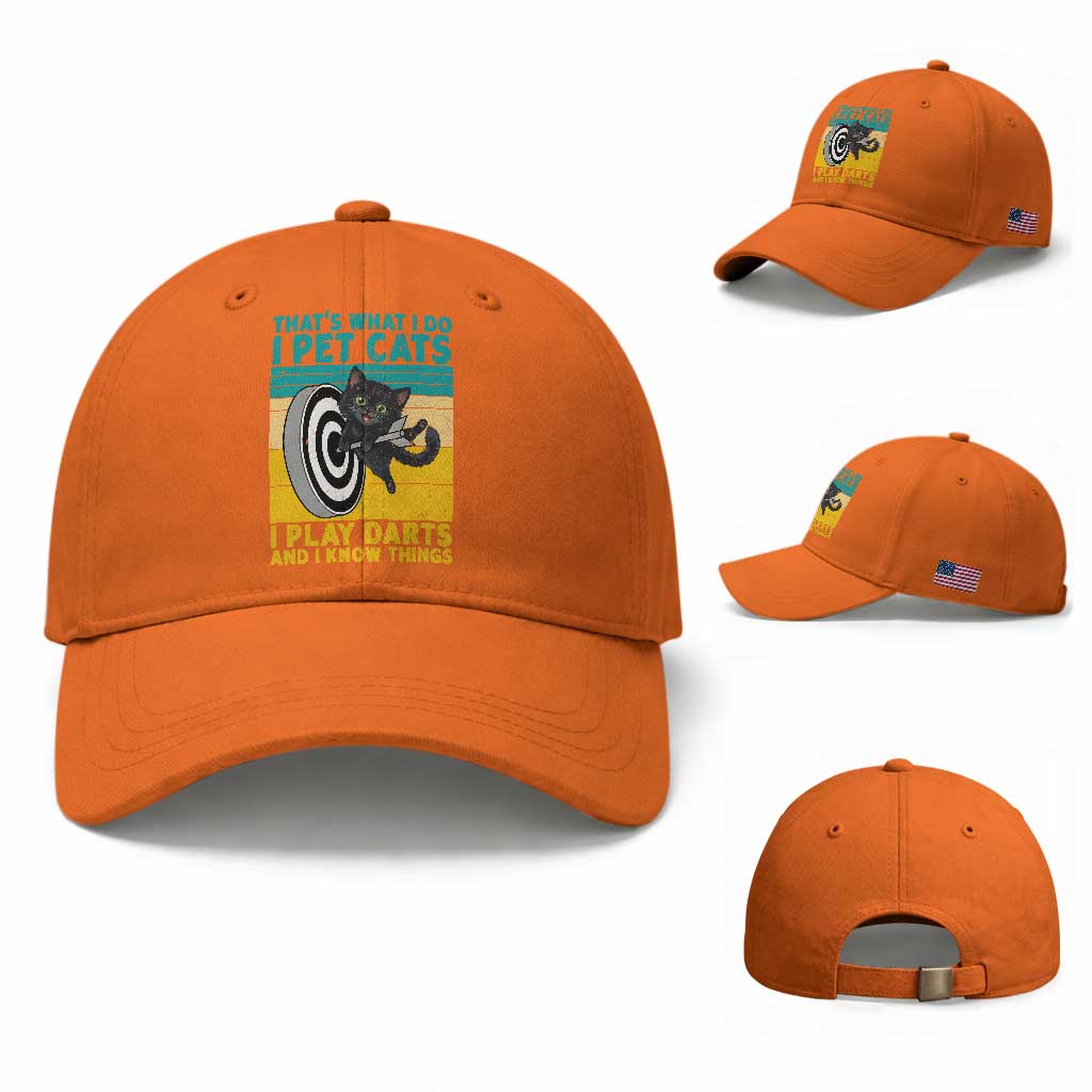 Funny Retro Sunset Cat Darts Baseball Cap I Pet Cats I Play Darts And I Know Things TS12 Baseball Cap Universal Fit Orange Print Your Wear