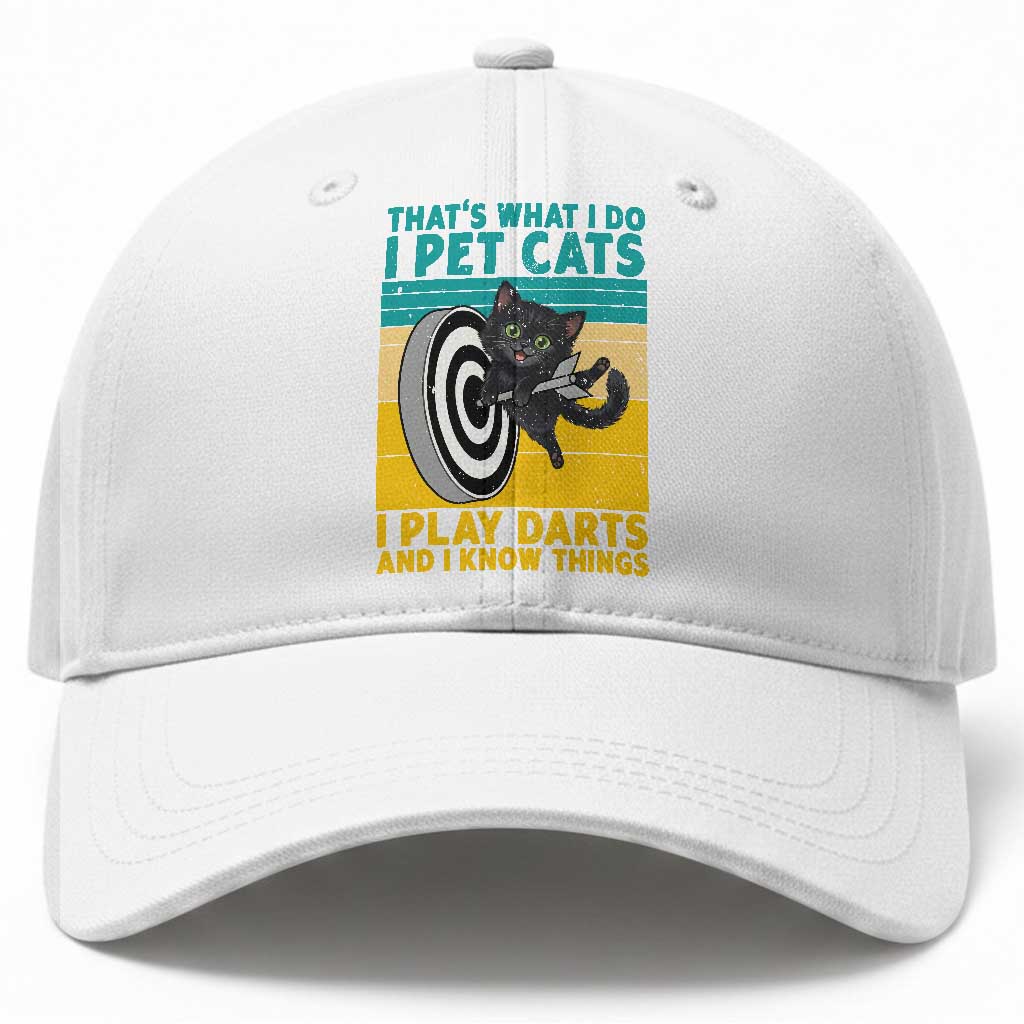 Funny Retro Sunset Cat Darts Baseball Cap I Pet Cats I Play Darts And I Know Things TS12 Print Your Wear