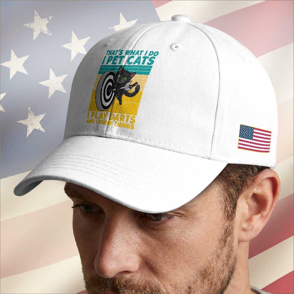 Funny Retro Sunset Cat Darts Baseball Cap I Pet Cats I Play Darts And I Know Things TS12 Print Your Wear