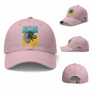 Funny Retro Sunset Cat Darts Baseball Cap I Pet Cats I Play Darts And I Know Things TS12 Baseball Cap Universal Fit Light Pink Print Your Wear