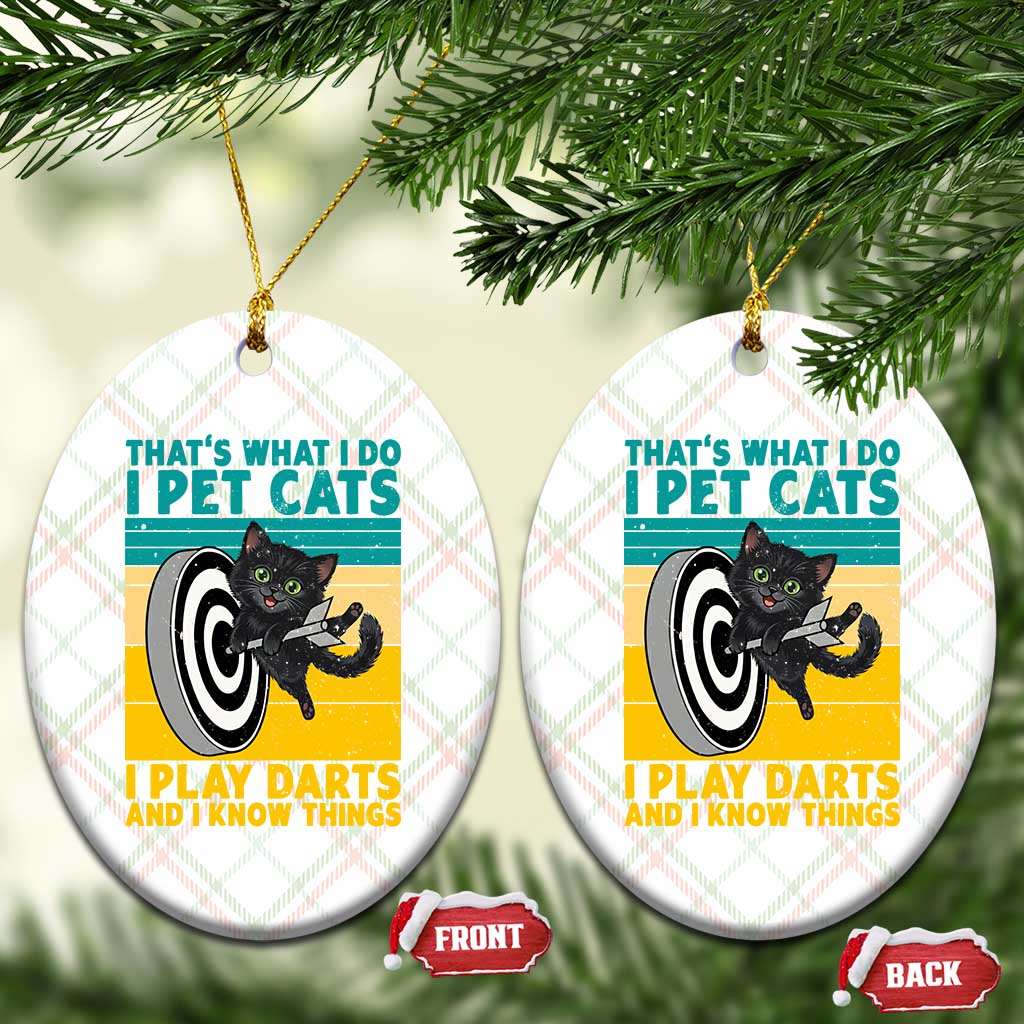 Funny Retro Sunset Cat Darts Ceramic Ornament I Pet Cats I Play Darts And I Know Things TS12 Print Your Wear