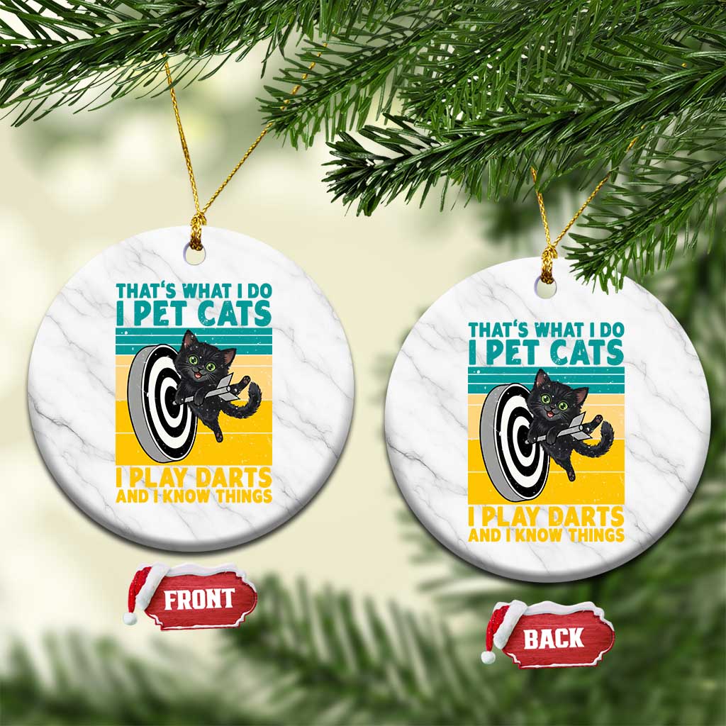 Funny Retro Sunset Cat Darts Ceramic Ornament I Pet Cats I Play Darts And I Know Things TS12 1pc White Marble Print Your Wear